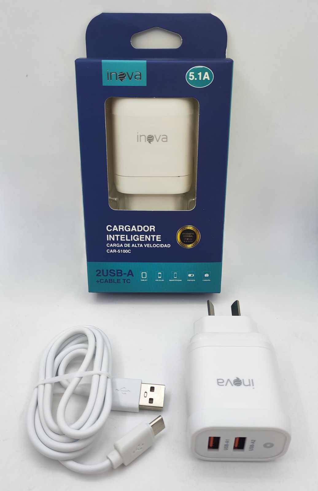   CARGADOR 2 USB 5.1A CON CABLE TC INOVA