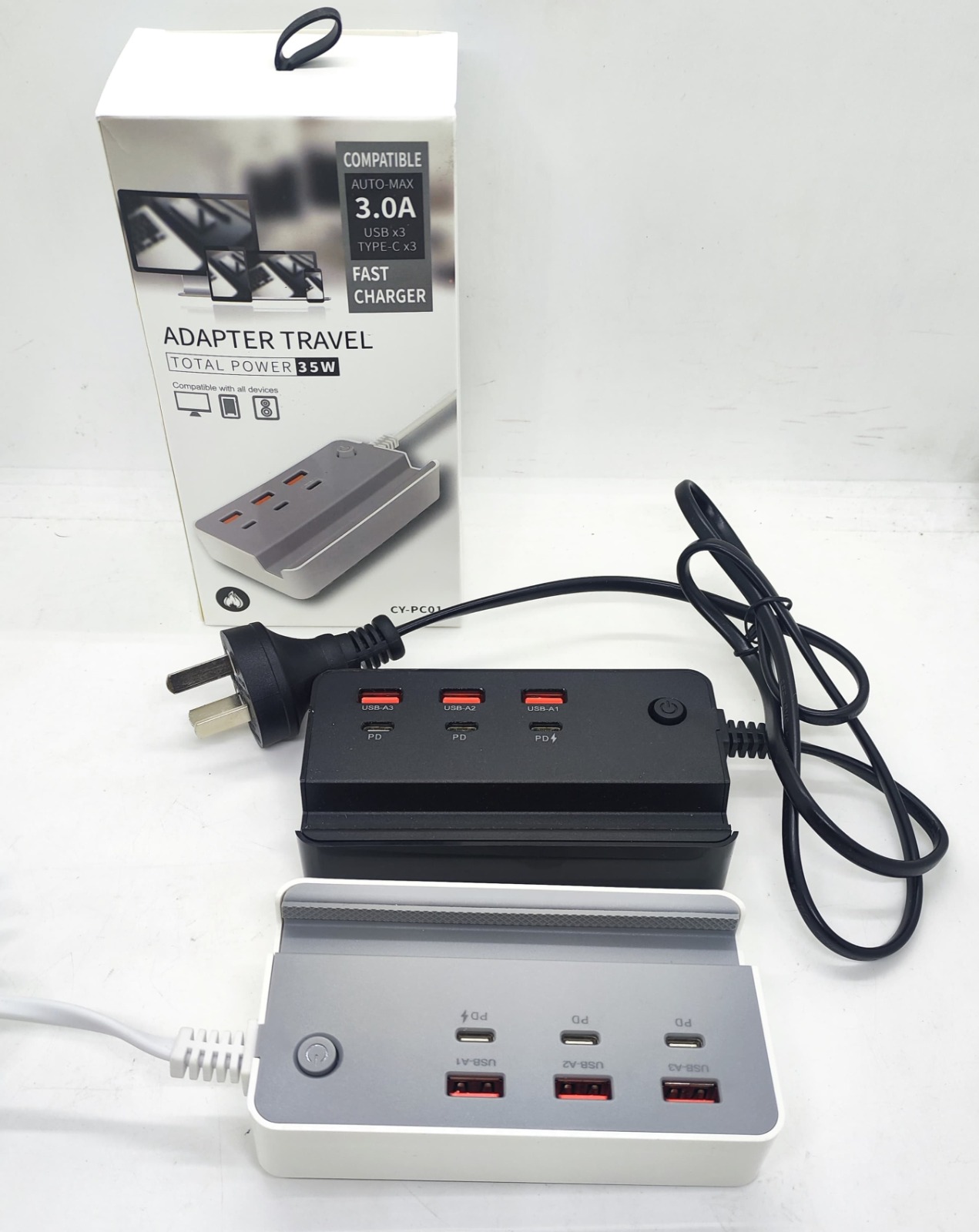   DOCK DE CARGA 35W 3 USB 3 TC CON BASE CELULAR