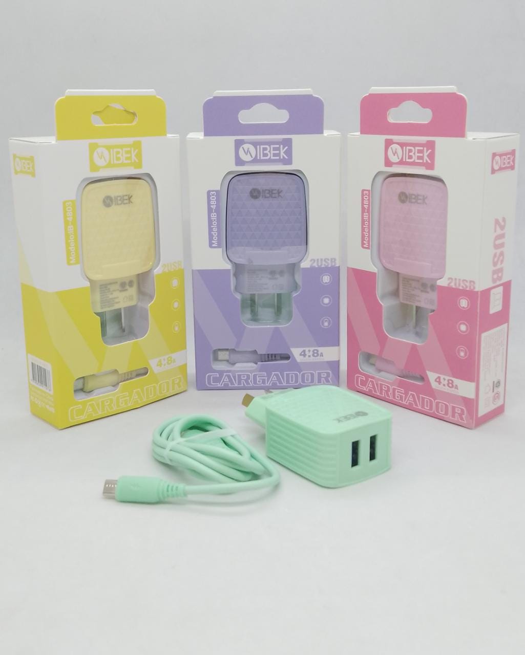    CARGADOR TC 4.8A CABLE SEPARADO COLORES IBEK IB-4807 *