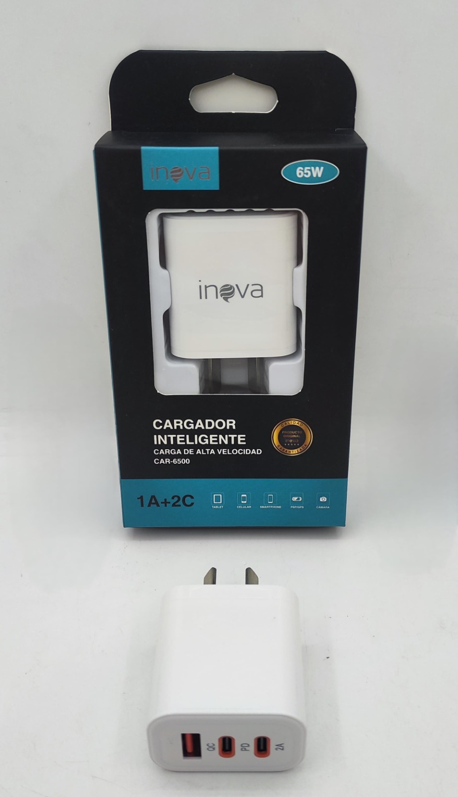   CARGADOR CABEZAL 65W 2TC + 1 USB INOVA