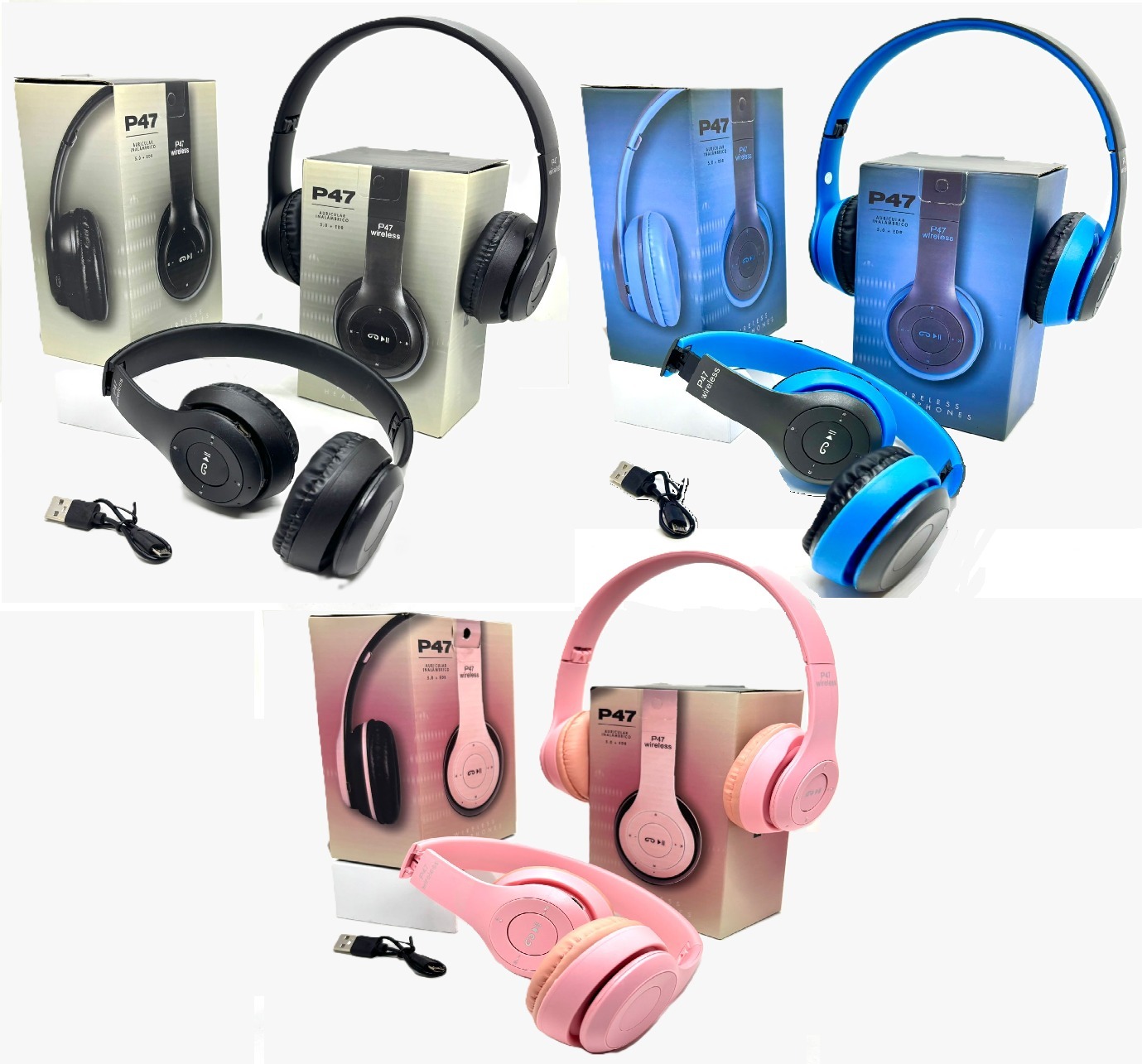    AURICULAR VINCHA BT P47 (NEGRO-AZUL-ROSA)