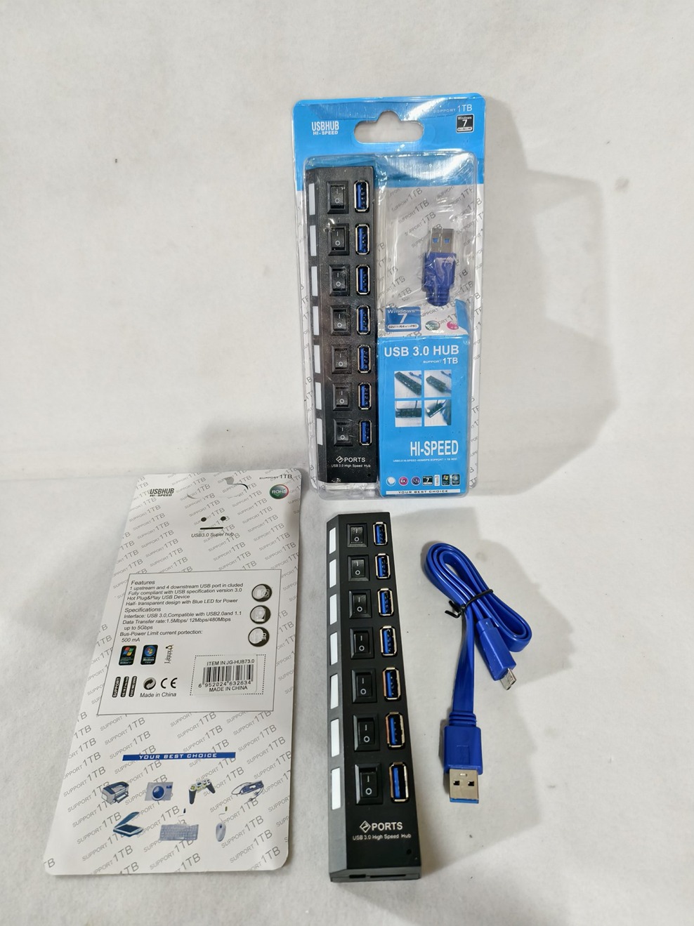   HUB USB 7 PUERTOS 3.0 CON INTERRUPTOR JG-HUB73.0