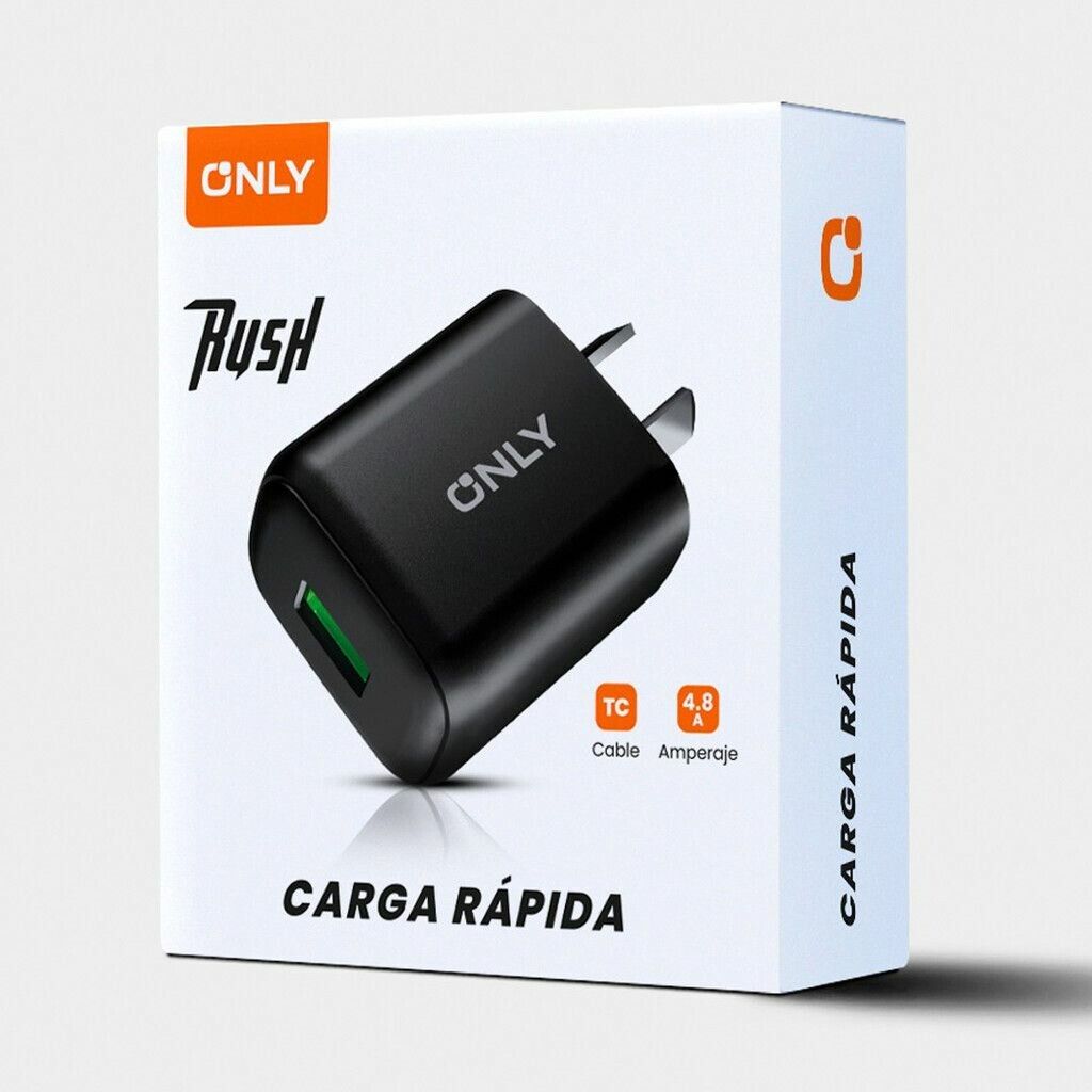    CARGADOR CABEZAL USB 4.8A RUSH ONLY ( BLANCO Y NEGRO )